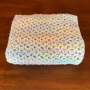 Handmade Crochet afghan Knit Throw Blanket Pastel Multicolor